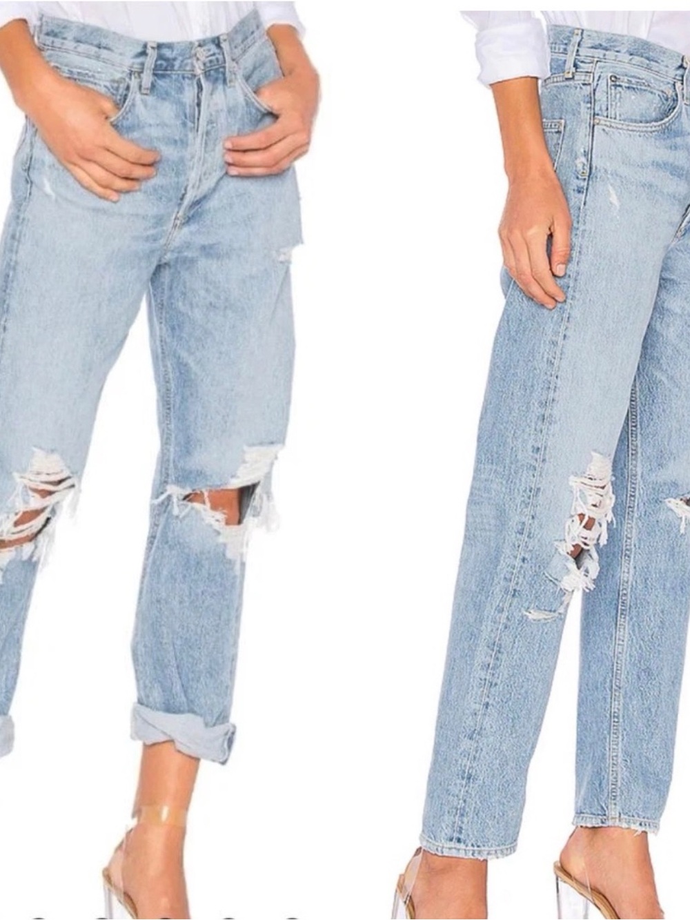 Agolde 90’s Blue Button Fly Distressed Boyfriend Jeans 29
